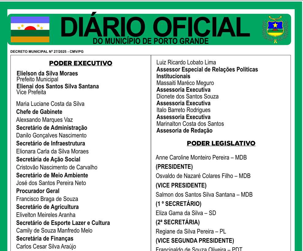DIÁRIO OFICIAL - EDIÇÃO 01 - 03 DE JANEIRO DE 2025